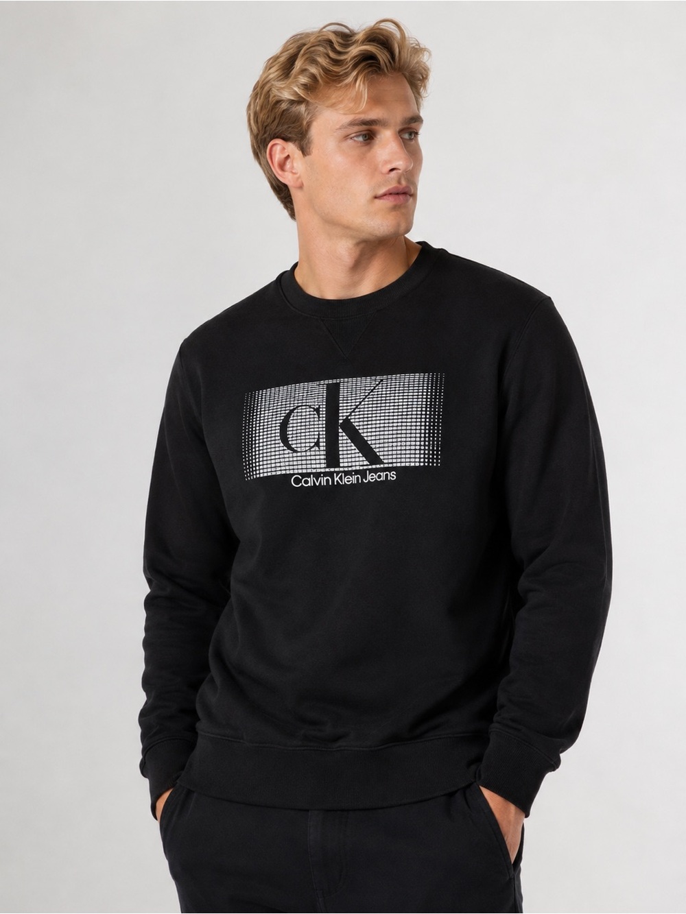 Calvin Klein Jeans Black Crewneck Sweatshirt with Metallic Logo